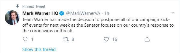 Warner campaign tweet